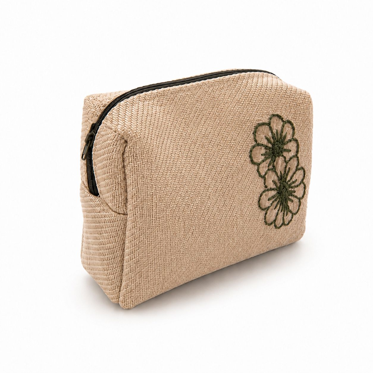 Trousse Alba Églantine avec broderie florale, vue de trois quarts